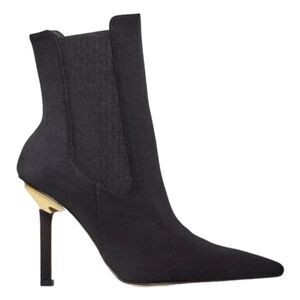 Good American High Kickstand Neoprene Heeled Bootie Black Gold Heel Boots 10.5